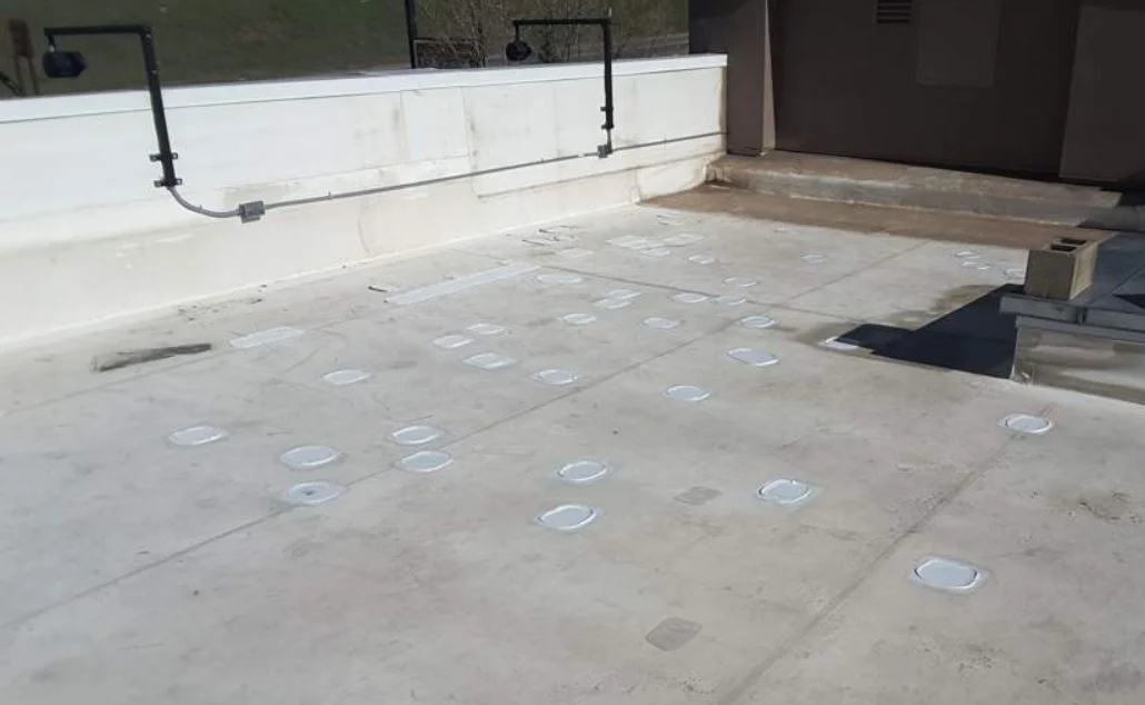 The same deck with the patch areas sealed and finished